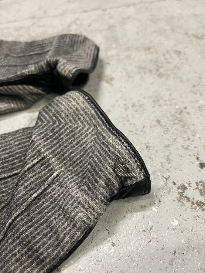 2000s Armani Grey & Black Leather Hybrid Gloves FNPIQgU 4