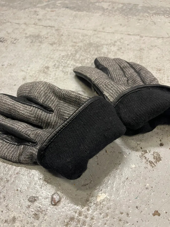 2000s Armani Grey & Black Leather Hybrid Gloves FNPIQgU 5