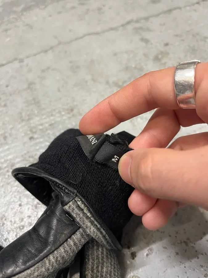 2000s Armani Grey & Black Leather Hybrid Gloves FNPIQgU 7
