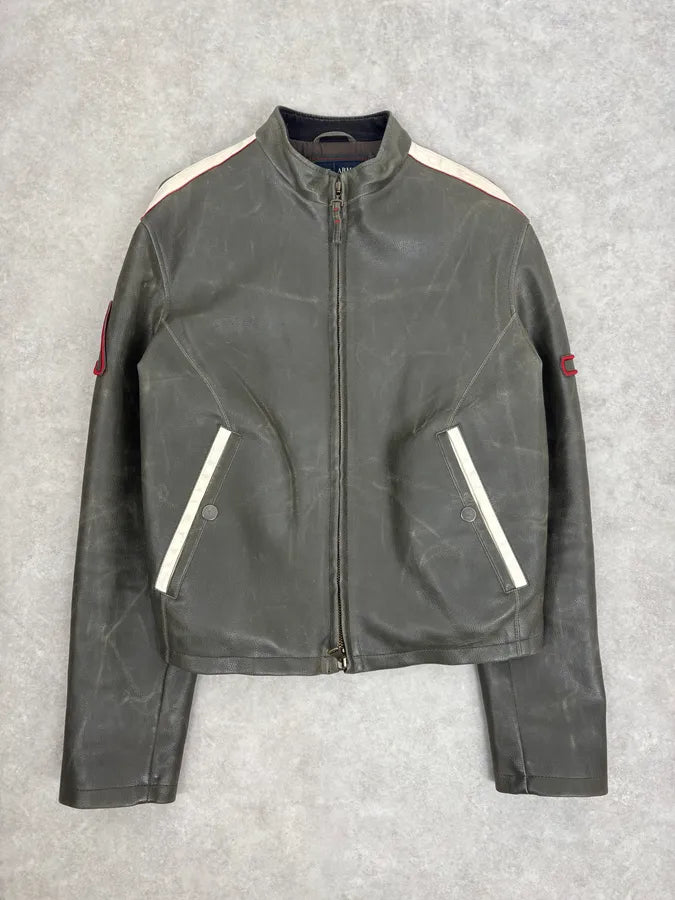 2000s Armani Grey & White AJ Biker Leather Jacket pvqzyRb 5