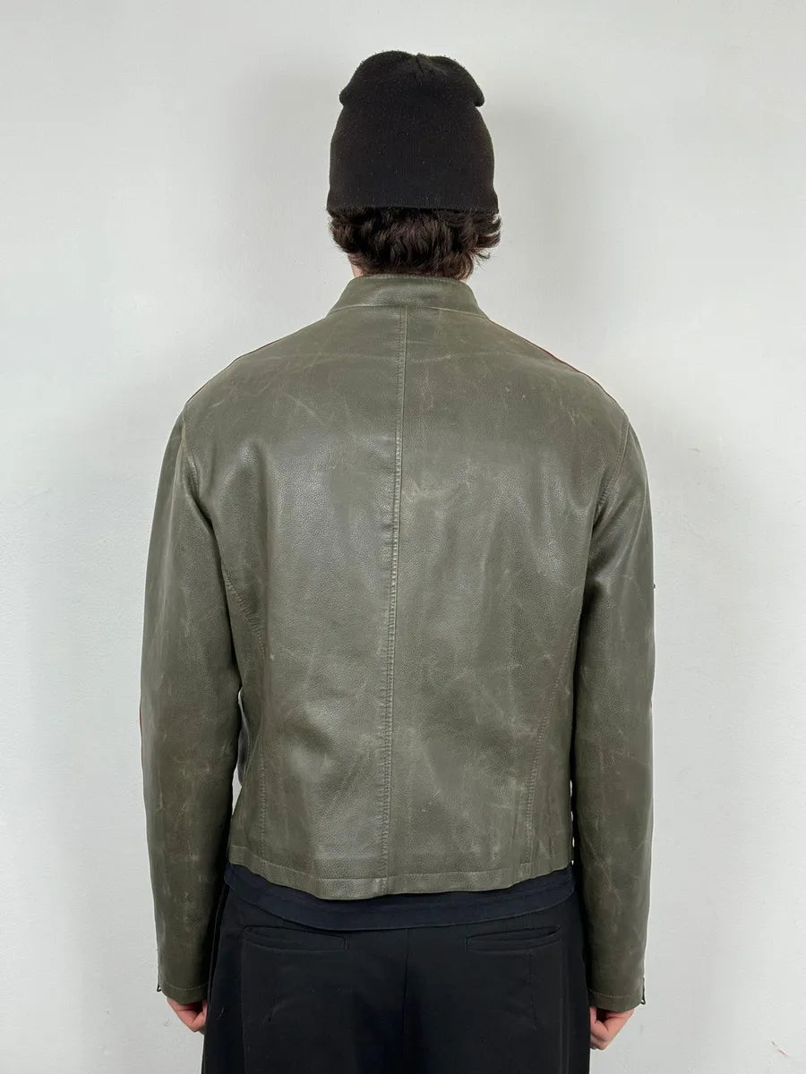 2000s Armani Grey & White AJ Biker Leather Jacket pvqzyRb 2