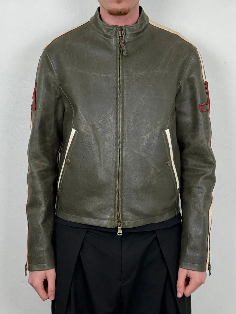 2000s Armani Grey & White AJ Biker Leather Jacket pvqzyRb 1