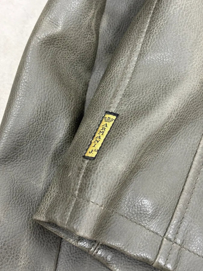 2000s Armani Grey & White AJ Biker Leather Jacket pvqzyRb 10