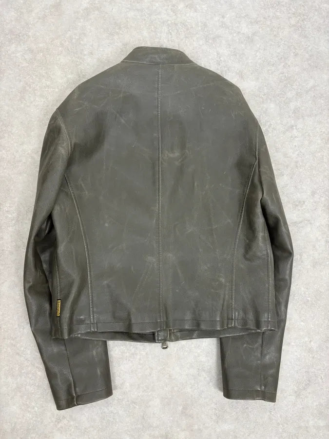 2000s Armani Grey & White AJ Biker Leather Jacket pvqzyRb 8