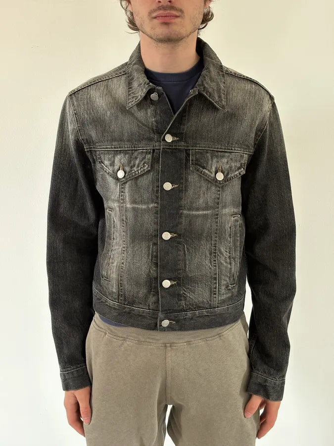 2000s Armani Grey Bleached Denim Jacket eXdLkxU 1