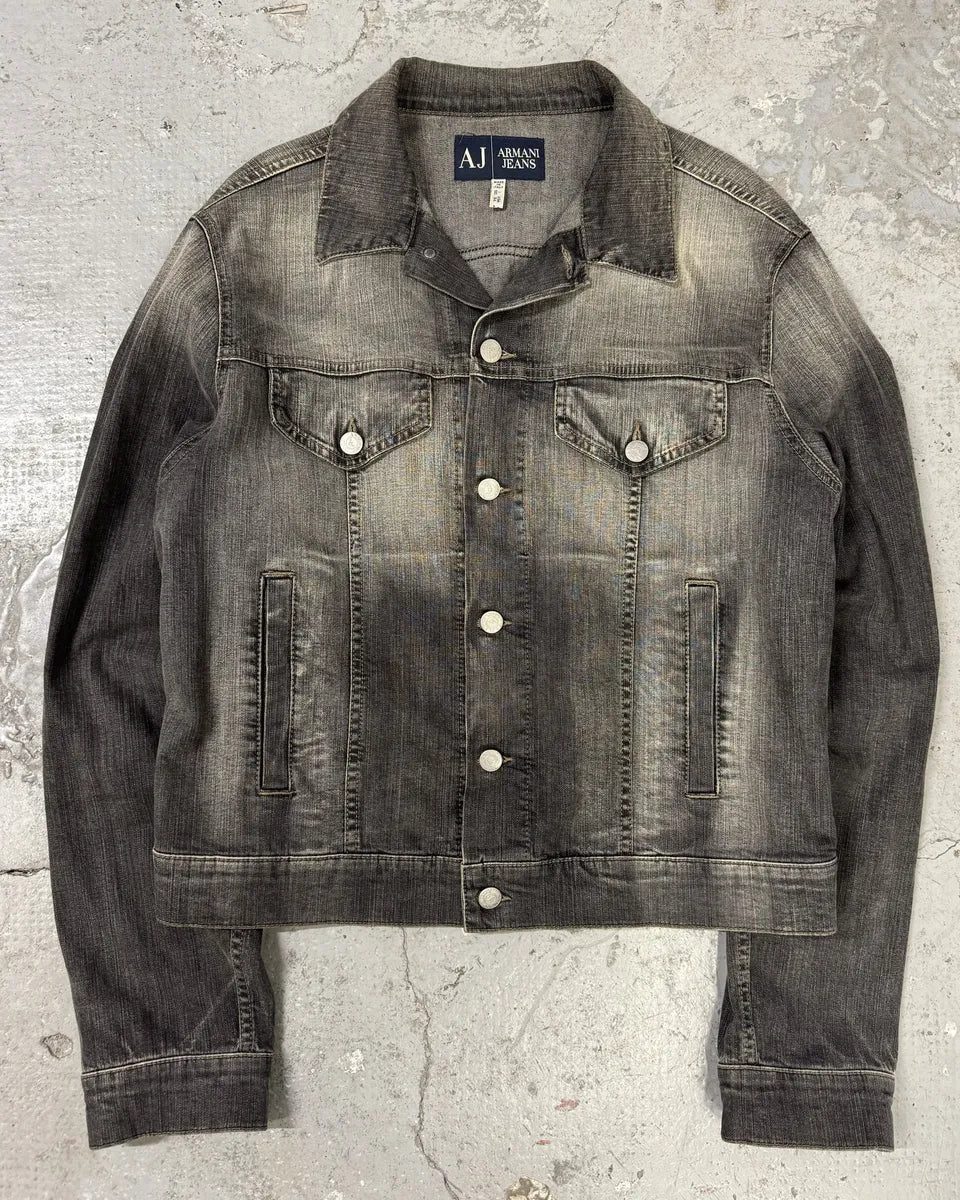 2000s Armani Grey Faded Denim Jacket bUgNZxa 0