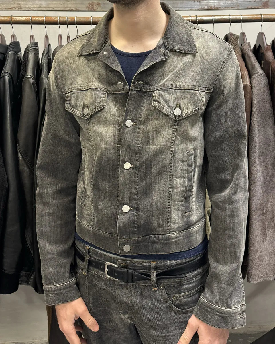2000s Armani Grey Faded Denim Jacket bUgNZxa 1