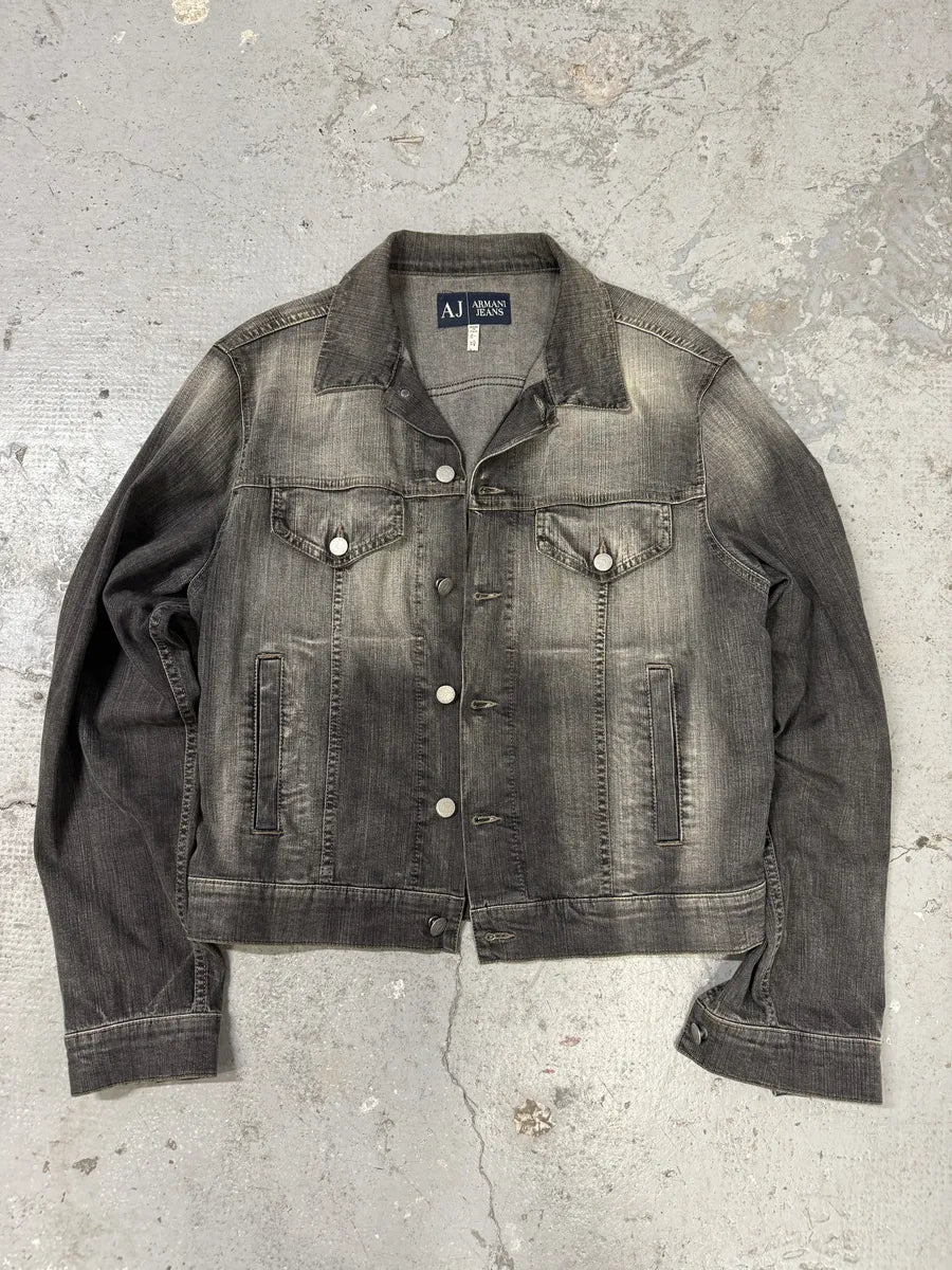 2000s Armani Grey Faded Denim Jacket bUgNZxa 2