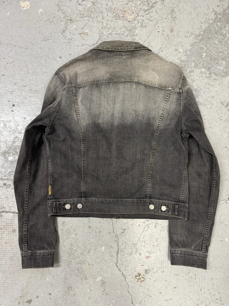2000s Armani Grey Faded Denim Jacket bUgNZxa 3