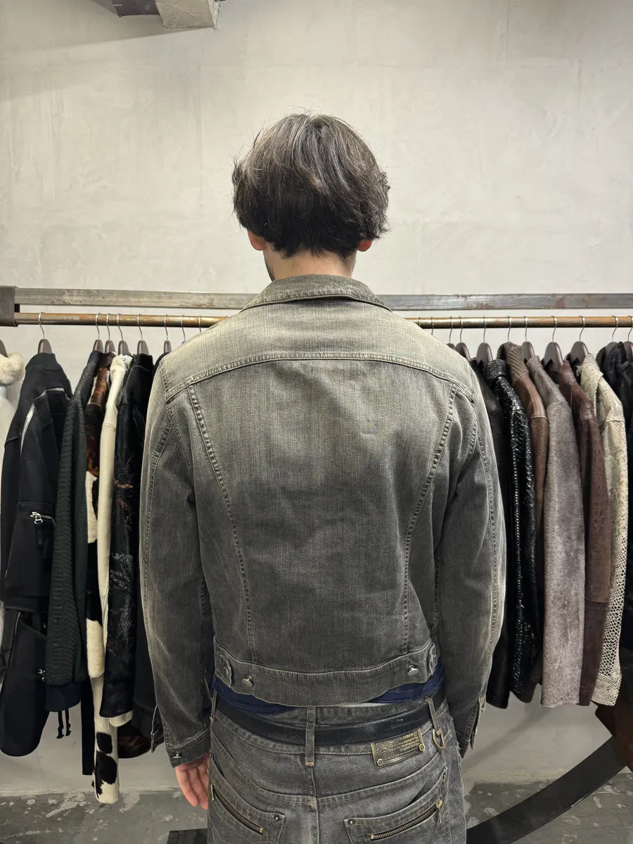 2000s Armani Grey Faded Denim Jacket bUgNZxa 4