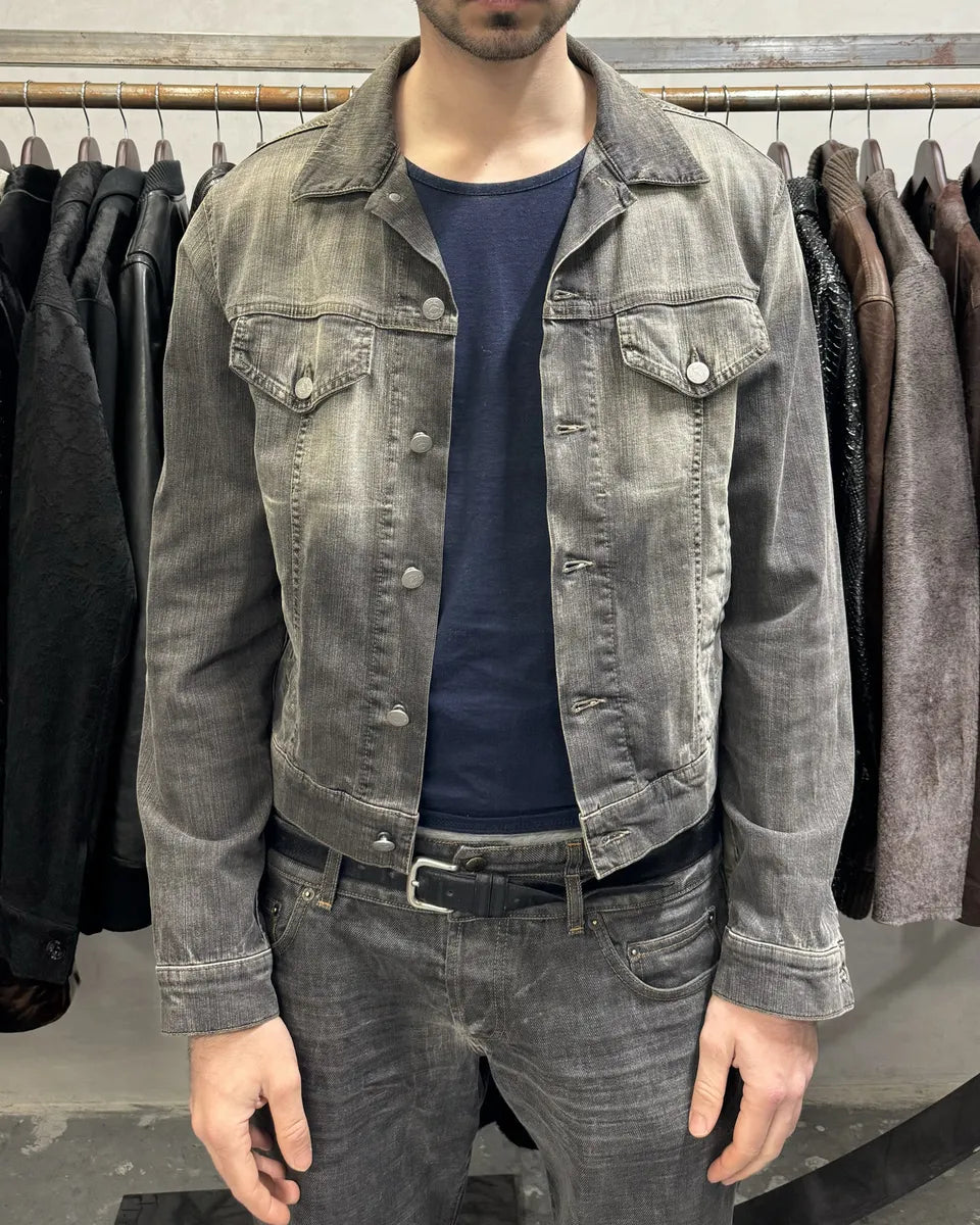 2000s Armani Grey Faded Denim Jacket bUgNZxa 5