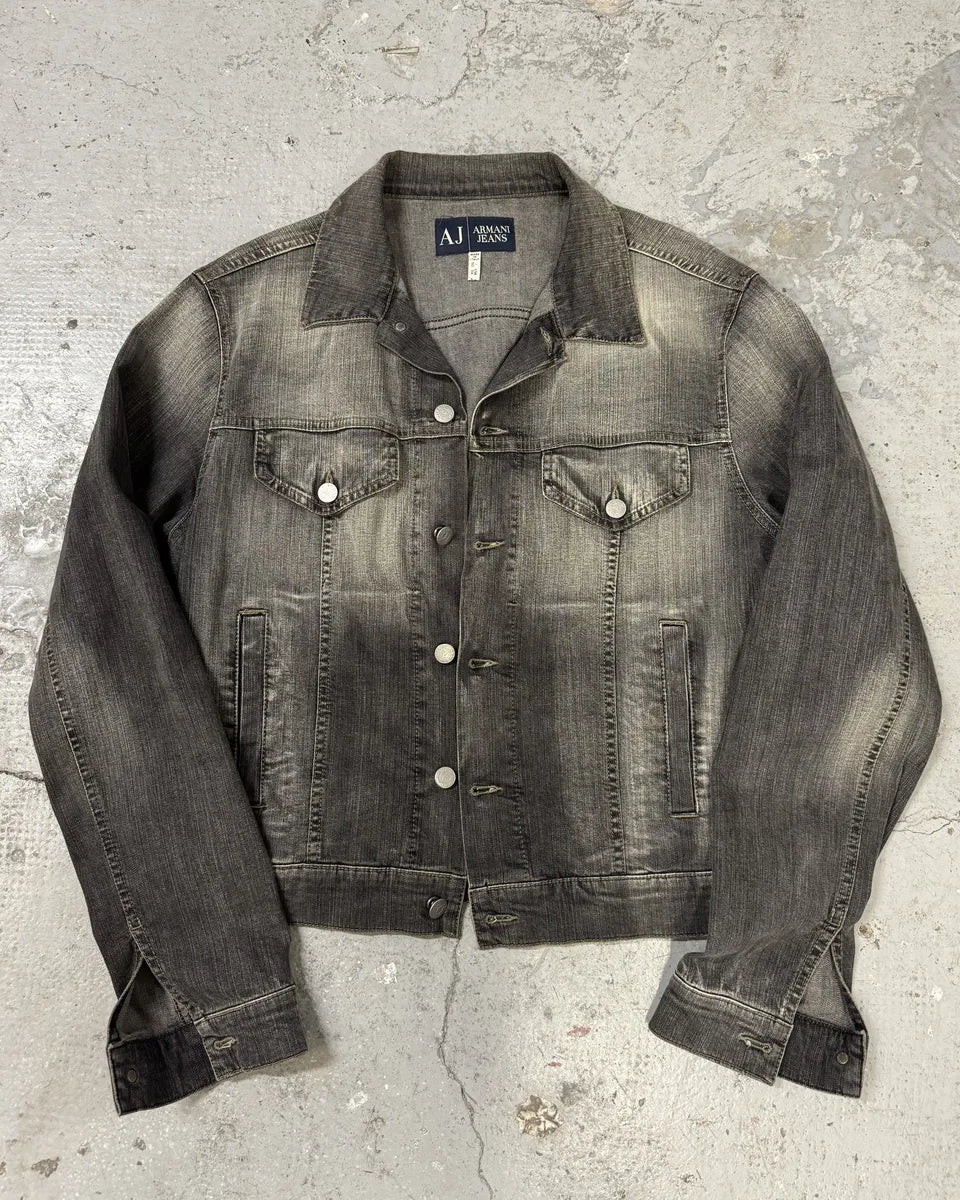 2000s Armani Grey Faded Denim Jacket bUgNZxa 6