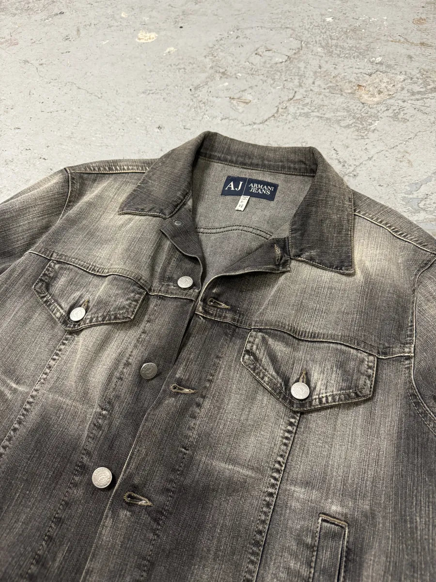 2000s Armani Grey Faded Denim Jacket bUgNZxa 7