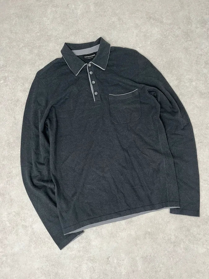 2010s Emporio Armani Grey Wool Polo Longsleeve PhSkwca 3