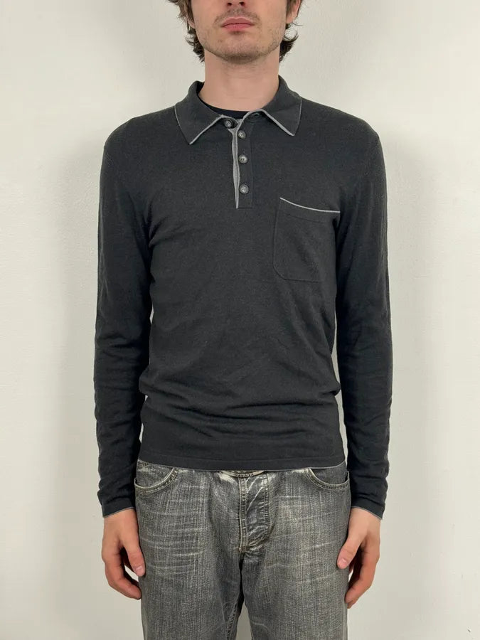 2010s Emporio Armani Grey Wool Polo Longsleeve PhSkwca 1
