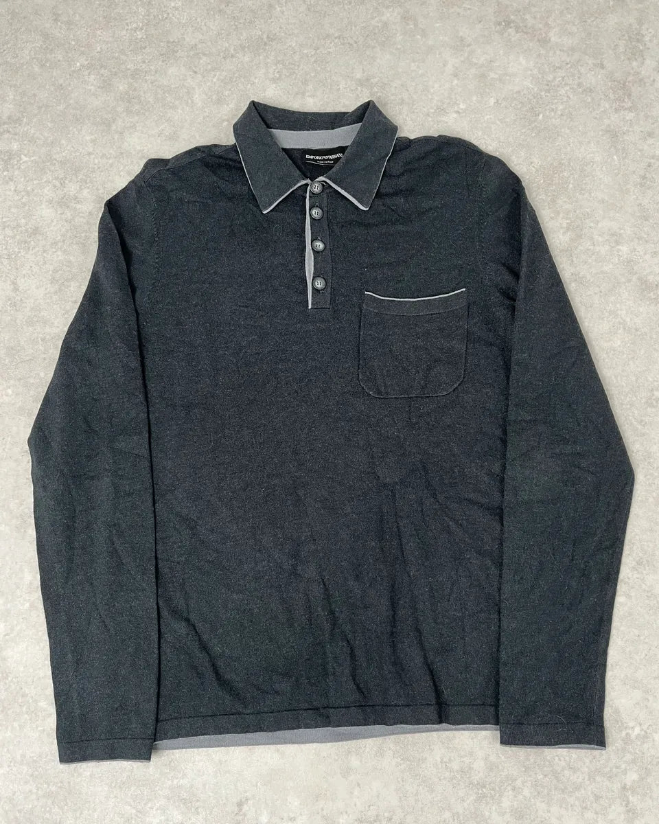 2010s Emporio Armani Grey Wool Polo Longsleeve PhSkwca 0