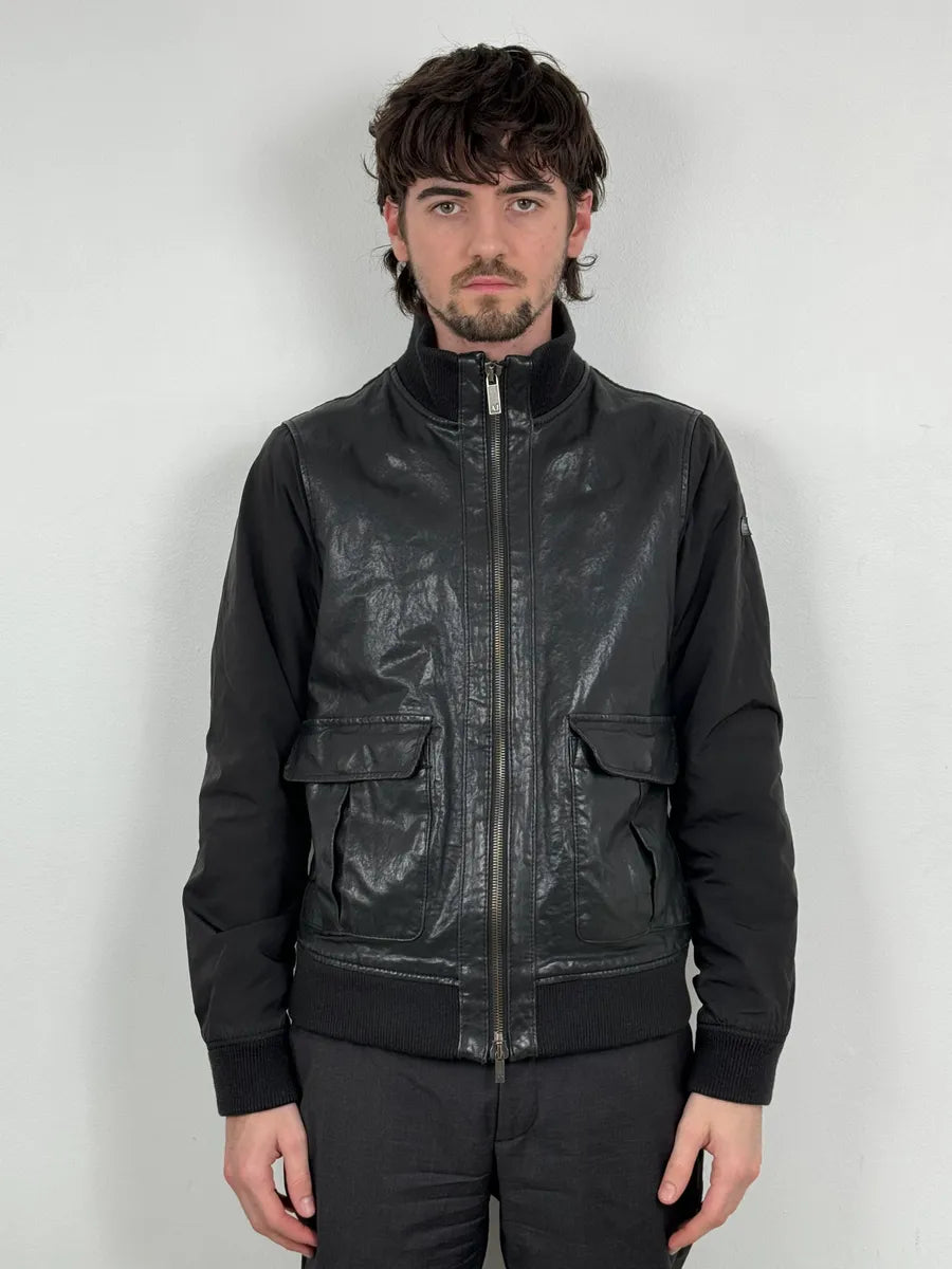 2000s Armani Hybrid Black Leather Nylon Jacket eRNVYxI 0