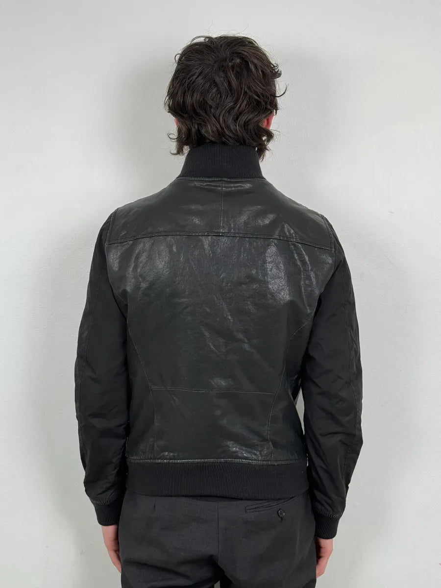 2000s Armani Hybrid Black Leather Nylon Jacket eRNVYxI 2