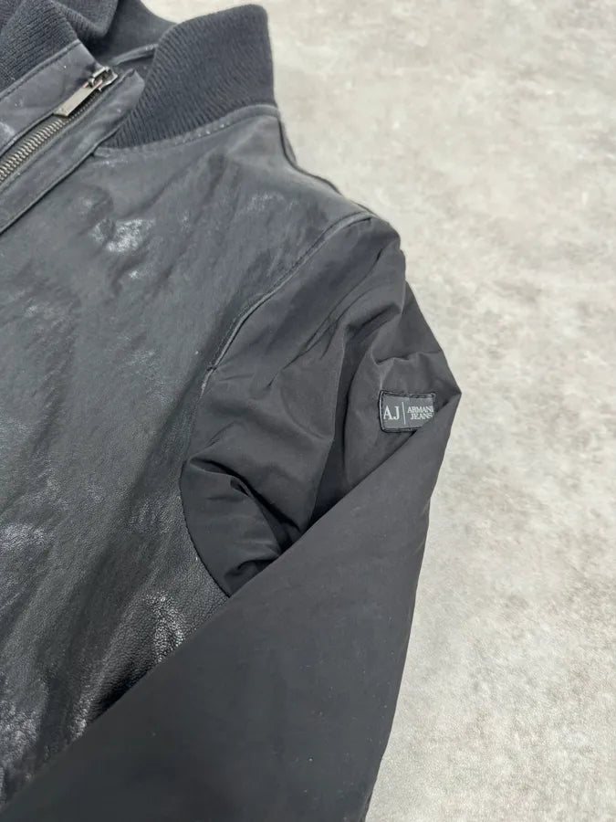 2000s Armani Hybrid Black Leather Nylon Jacket eRNVYxI 4