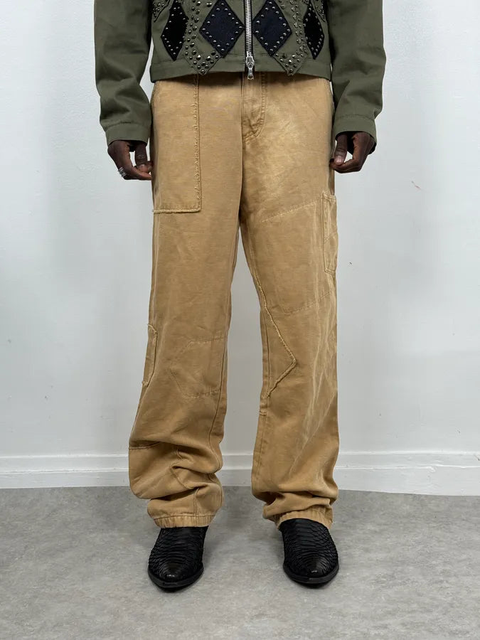 2000s Armani Irregular Straight Relaxed Beige Pants EsQUQVm 0