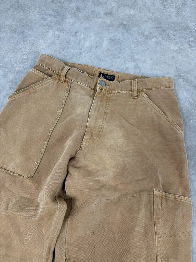 2000s Armani Irregular Straight Relaxed Beige Pants EsQUQVm 5