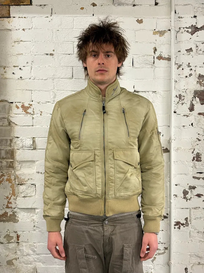 2000s Armani Beige Nylon Multi-Pocket Aero Bomber Jacket PbcPRoh 1