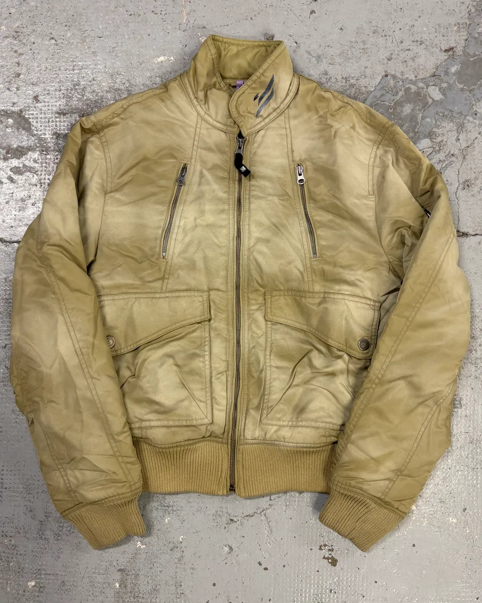 2000s Armani Beige Nylon Multi-Pocket Aero Bomber Jacket PbcPRoh 0