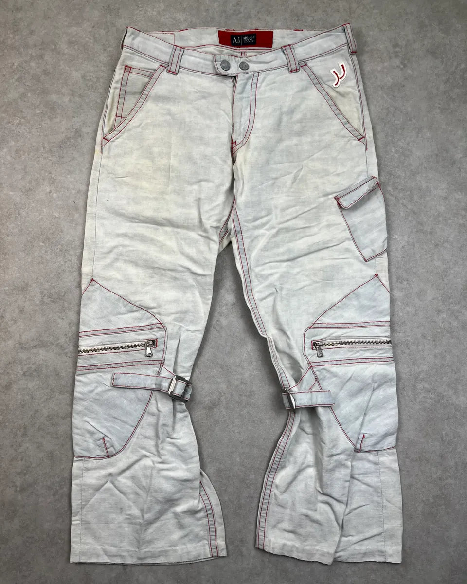 2000s Armani Faded Grey Double Knee Cargo Pants gzSppHA 0