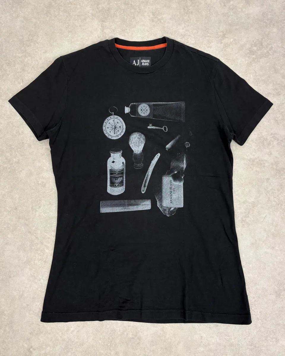 2000s Armani Black Time Tools Print T-Shirt CtokSYW 0