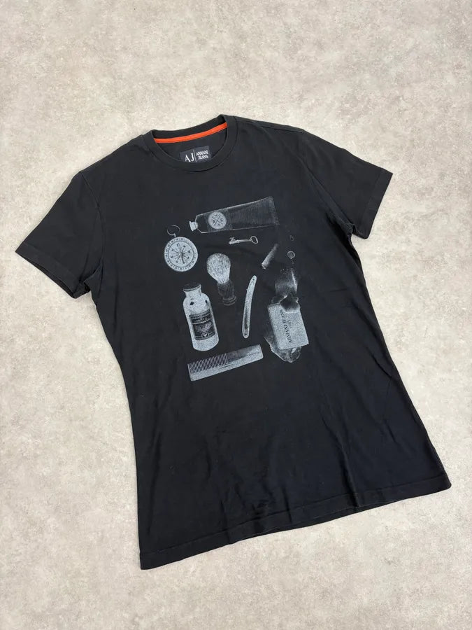 2000s Armani Black Time Tools Print T-Shirt CtokSYW 3