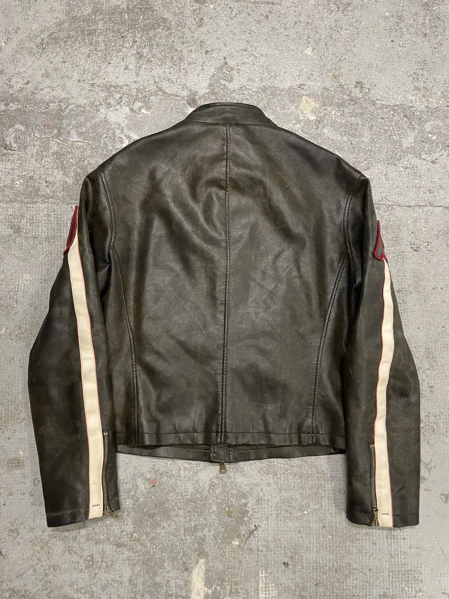 2000s Armani Jeans Brown Biker Leather AJ Jacket (L) 2
