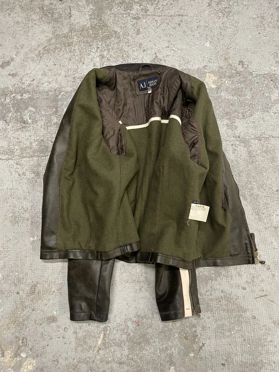 2000s Armani Jeans Brown Biker Leather AJ Jacket (L) 3