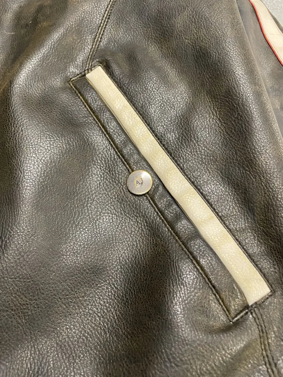 2000s Armani Jeans Brown Biker Leather AJ Jacket (L) 7