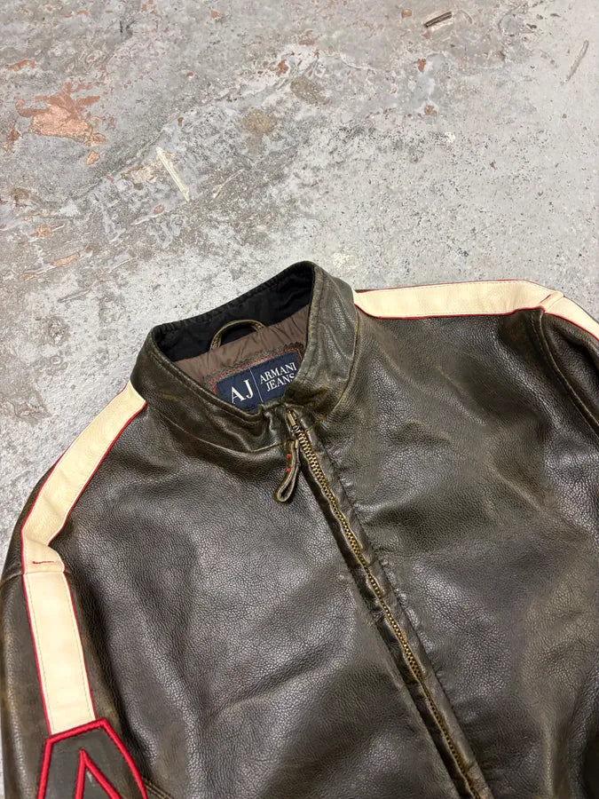 2000s Armani AJ Classic Biker Brown Leather Jacket ajYcHbL 4