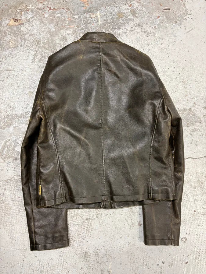 2000s Armani AJ Classic Biker Brown Leather Jacket ajYcHbL 5