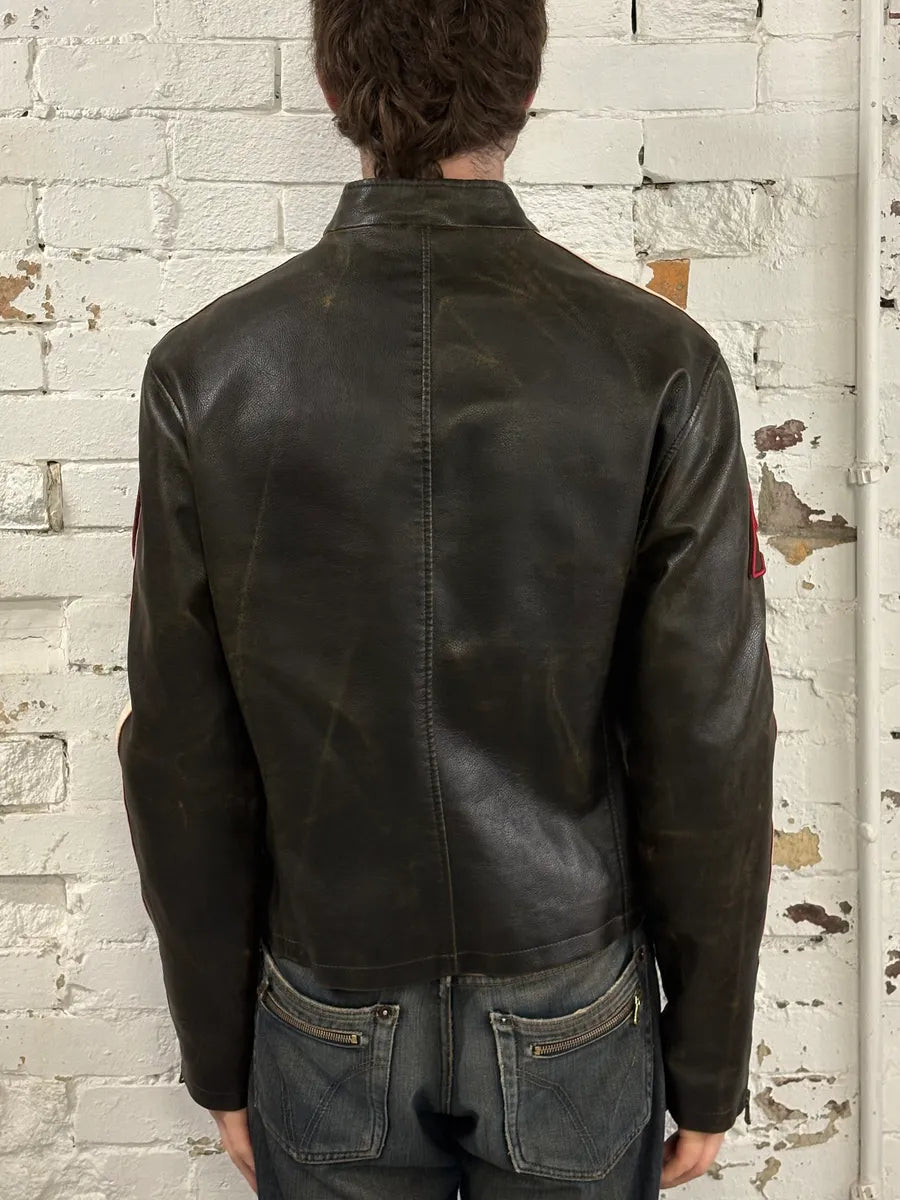 2000s Armani AJ Classic Biker Brown Leather Jacket ajYcHbL 2