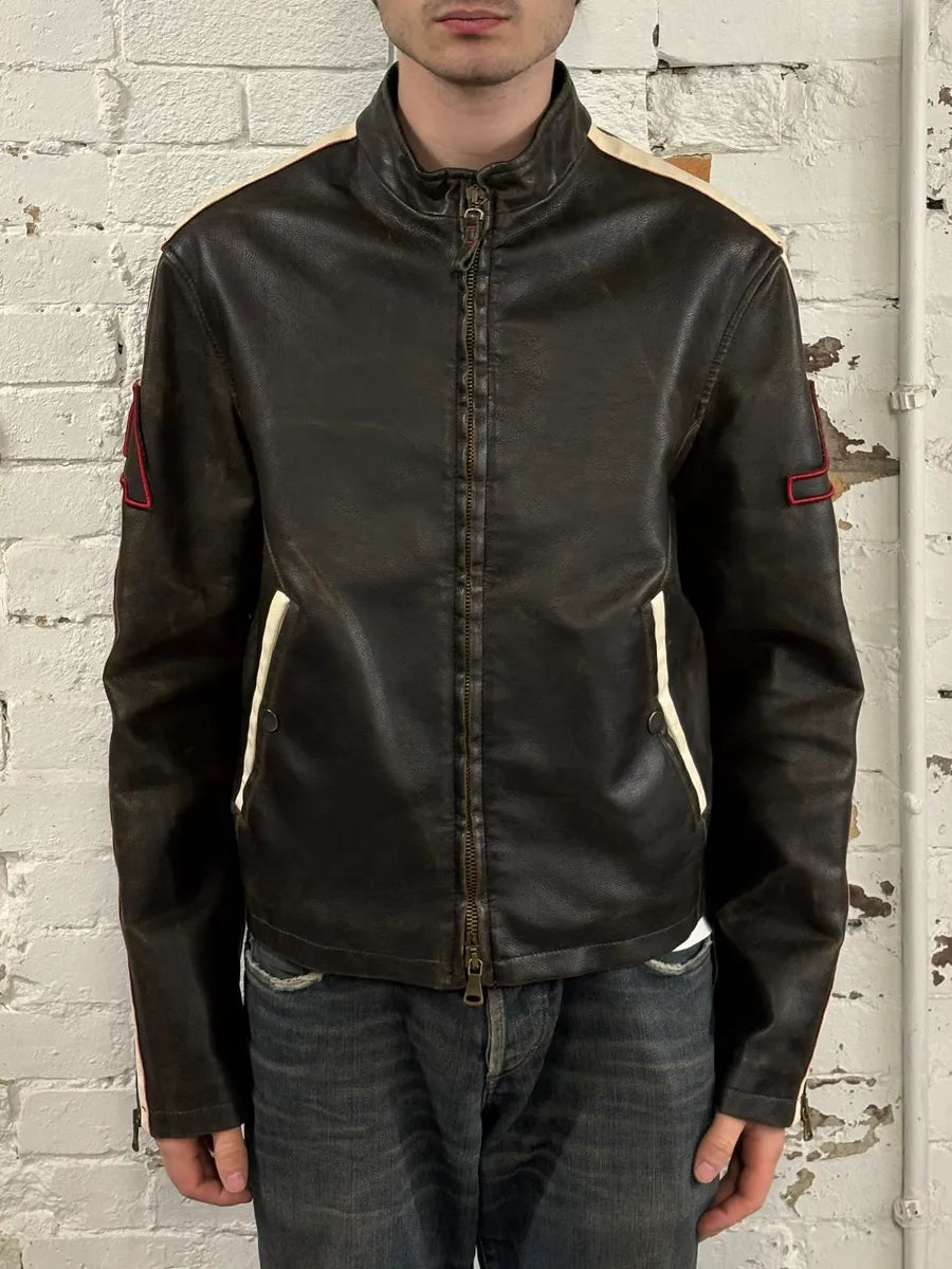 2000s Armani AJ Classic Biker Brown Leather Jacket ajYcHbL 1