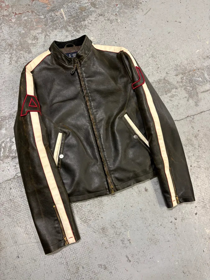 2000s Armani AJ Classic Biker Brown Leather Jacket ajYcHbL 3
