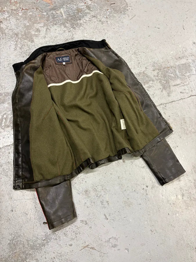 2000s Armani AJ Classic Biker Brown Leather Jacket ajYcHbL 6