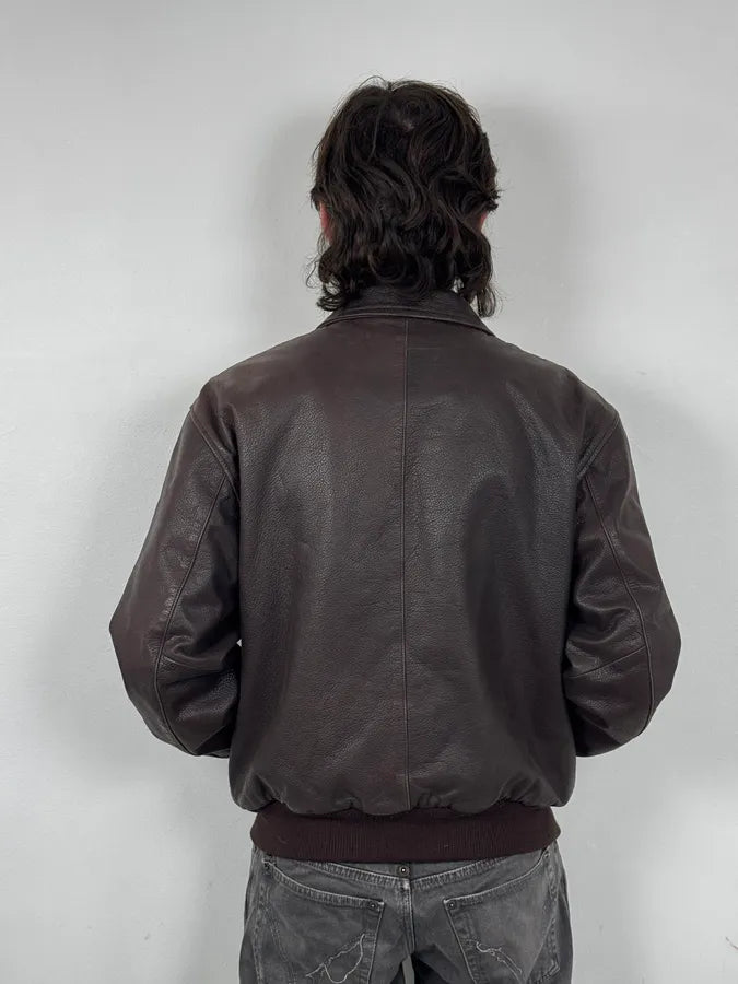 1990s Armani Brown Leather Bomber Jacket mKtNyRr 2