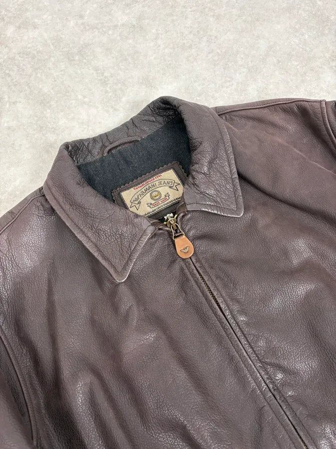 1990s Armani Brown Leather Bomber Jacket mKtNyRr 4