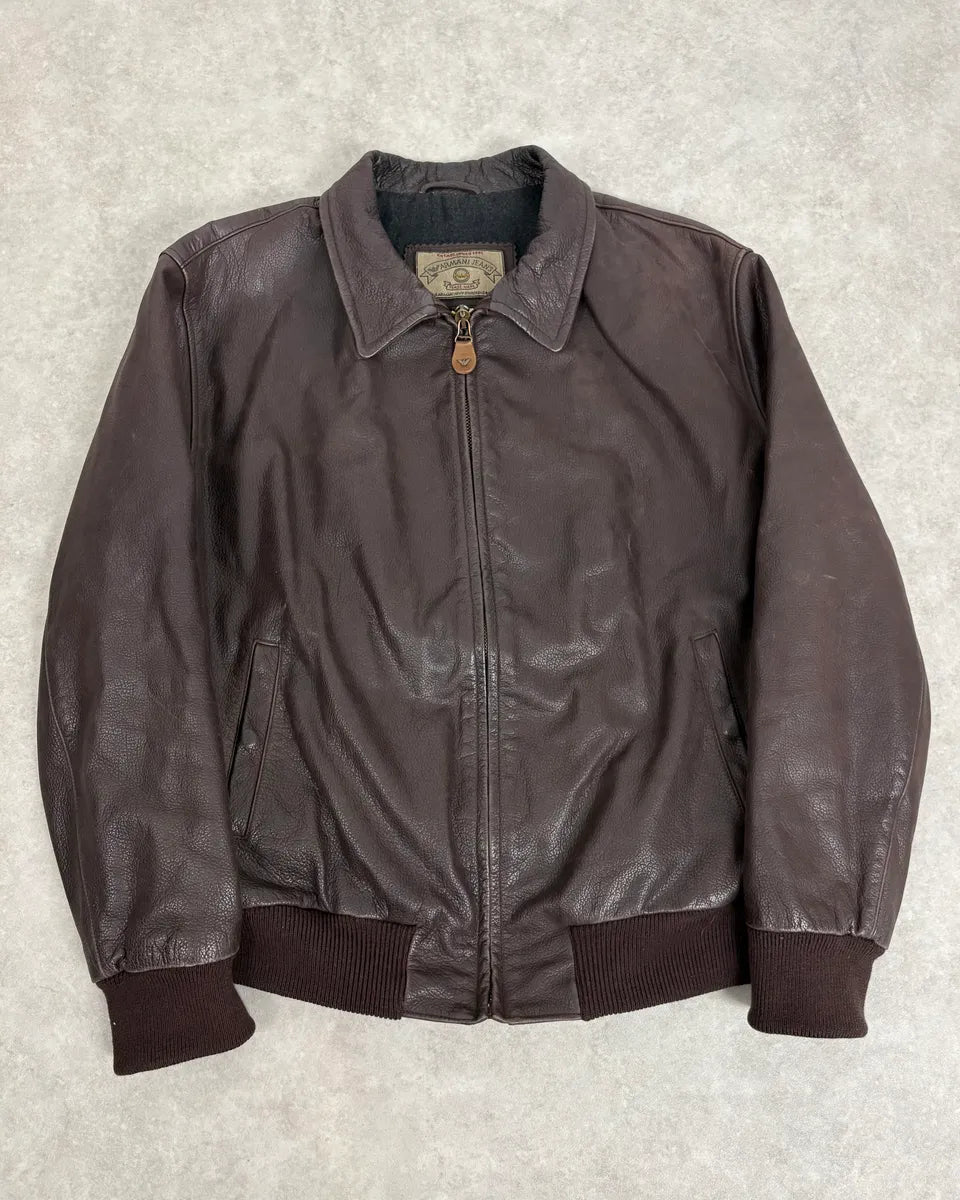 1990s Armani Brown Leather Bomber Jacket mKtNyRr 0