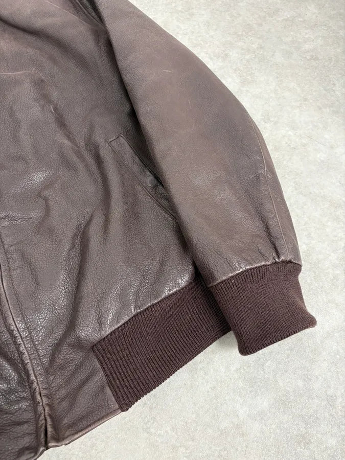 1990s Armani Brown Leather Bomber Jacket mKtNyRr 7