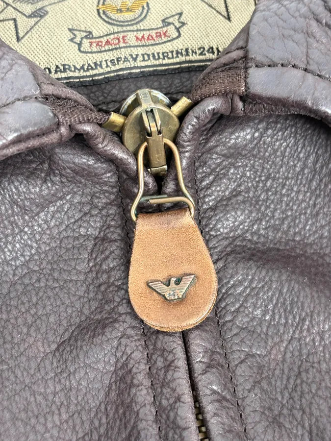 1990s Armani Brown Leather Bomber Jacket mKtNyRr 8