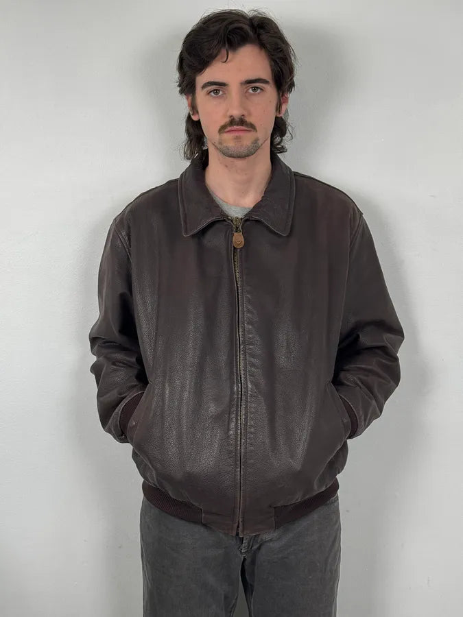 1990s Armani Brown Leather Bomber Jacket mKtNyRr 1