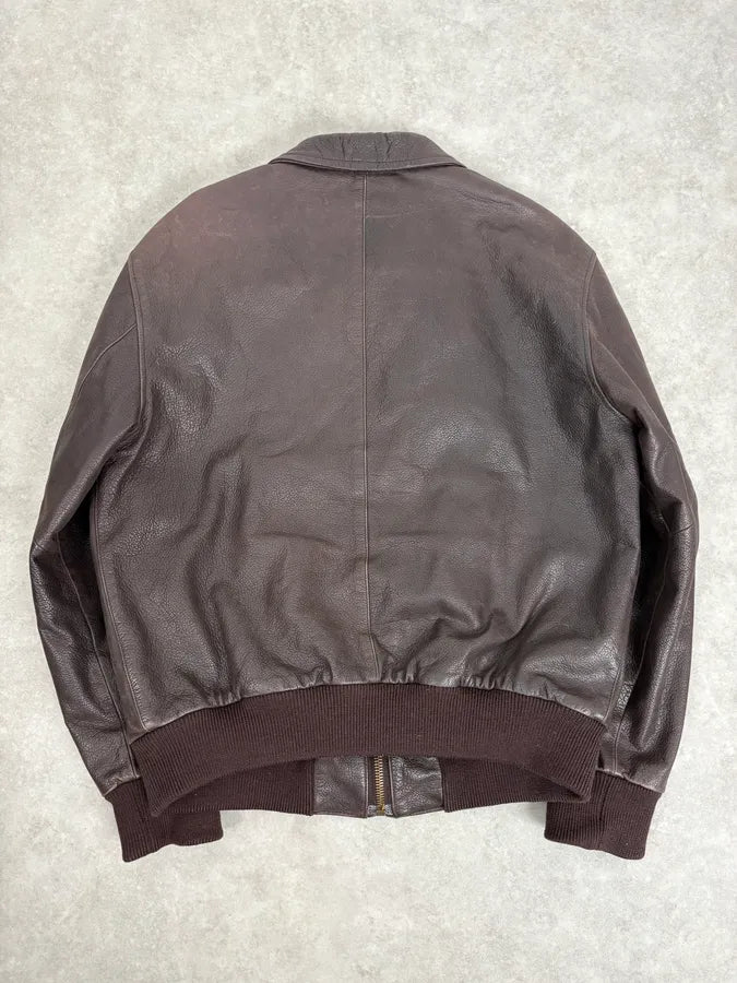 1990s Armani Brown Leather Bomber Jacket mKtNyRr 5
