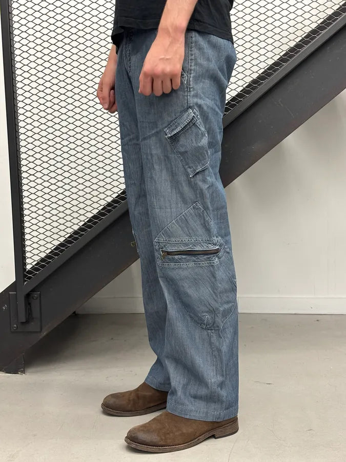 2000s Armani Dark Blue Denim Cargo Jeans vIApemf 1