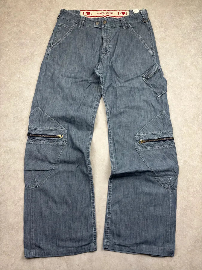 2000s Armani Dark Blue Denim Cargo Jeans vIApemf 3