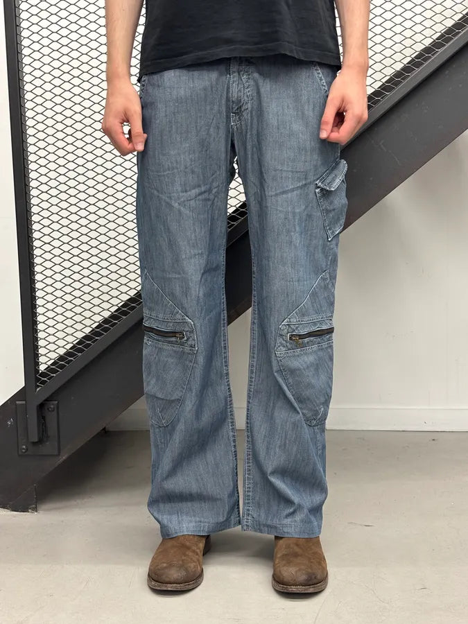 2000s Armani Dark Blue Denim Cargo Jeans vIApemf 0
