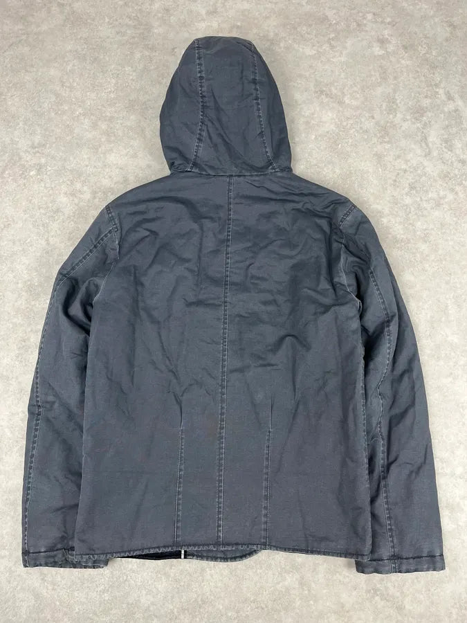 2000s Armani Blue Faded Buttoned Hooded Coat bqfpAuA 4